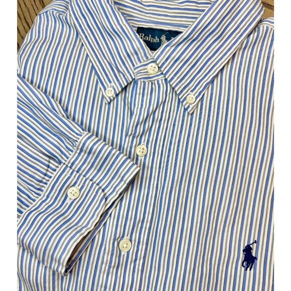 Ralph Lauren Shirt Mens Classic Fit White Blue Pony Striped Oxford XL - Picture 1 of 6